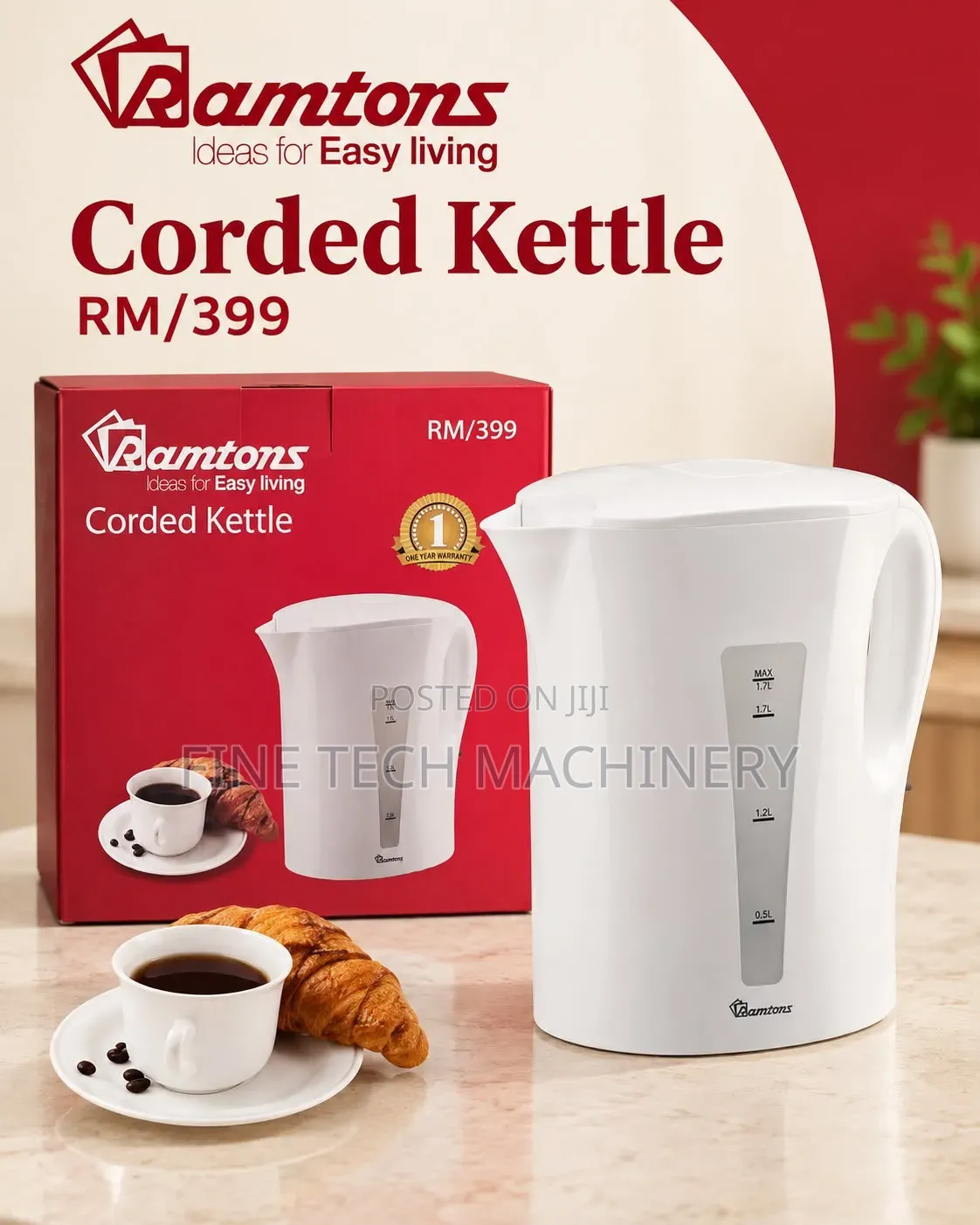 Ramtons Corded Electric Kettle 1.7l Capacity