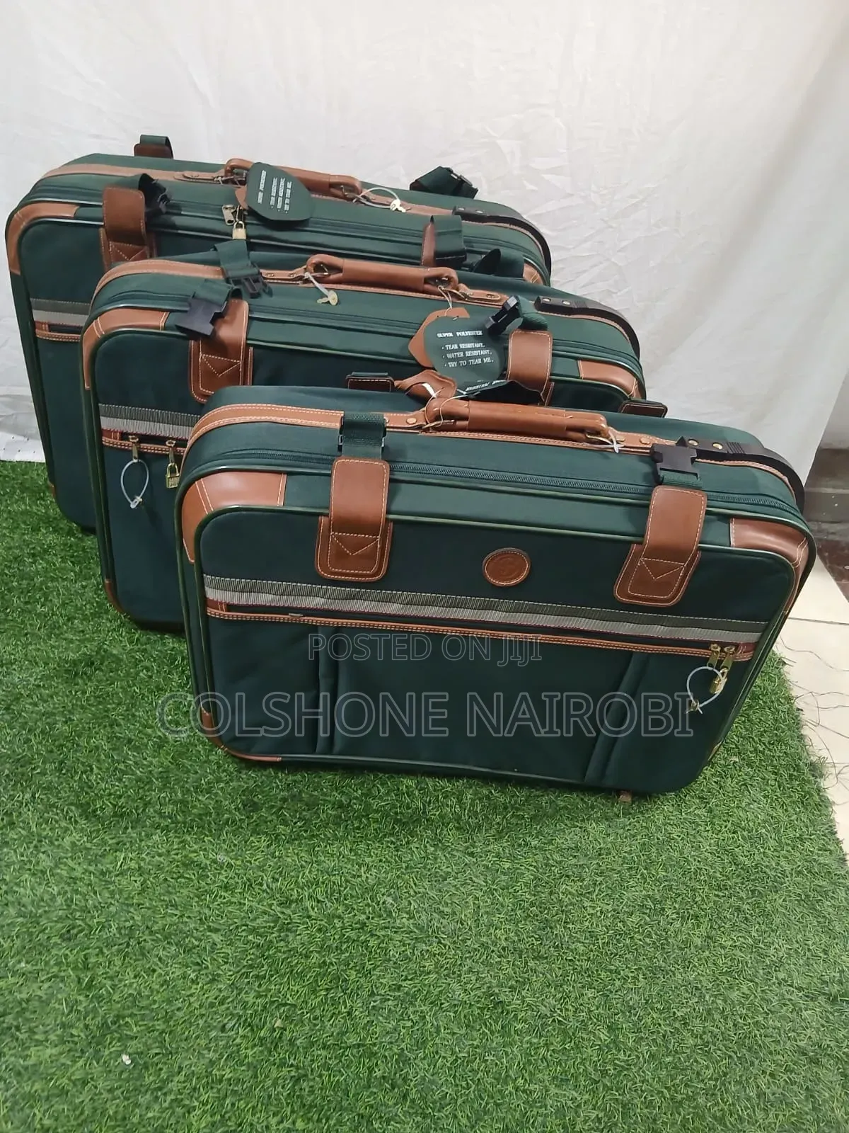 Vintage Canvas Travel Luggage Set – 3-Piece Green Suitcase Set 3 in 1