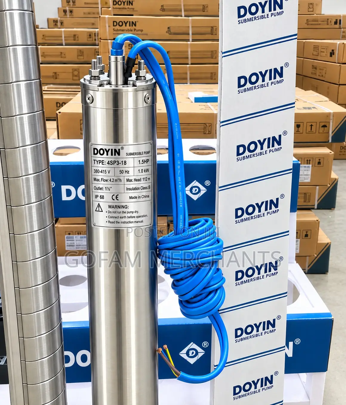 Doyin 1.5Hp,1.25" AC Stainless Steel 3Phase Impeller-112m Head-4sp3-18