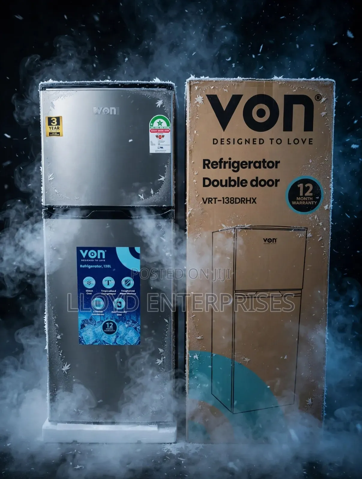 *Von 138Litres Double Door Fridge
