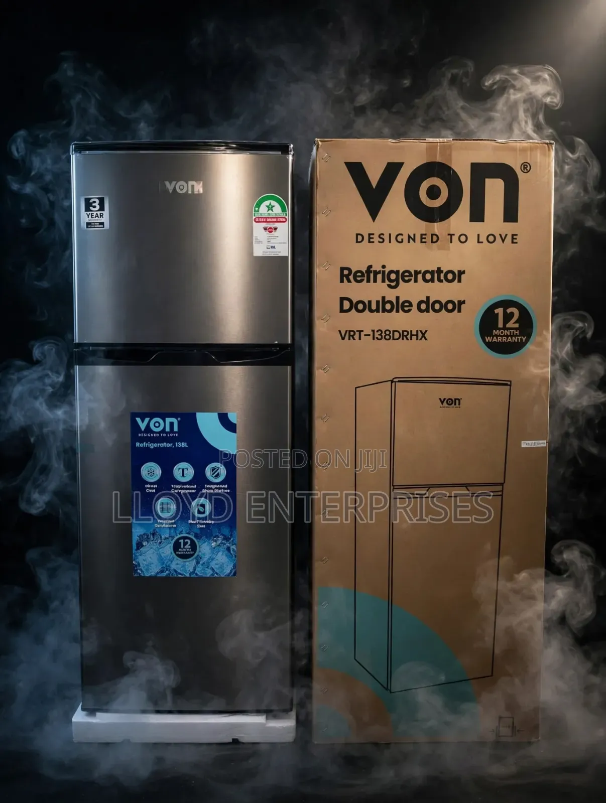 *Von 138Litres Double Door Fridge