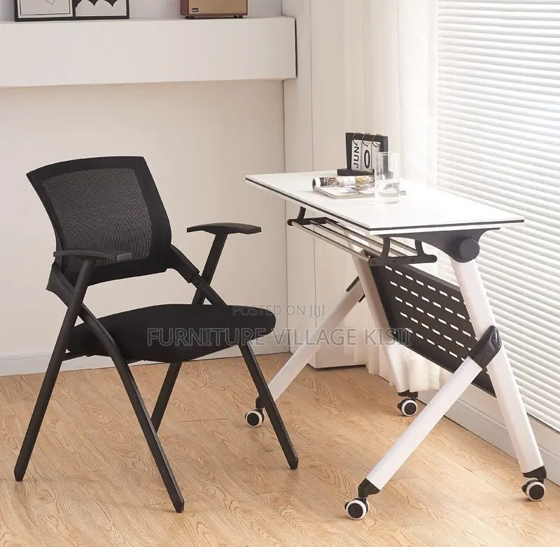 Office Chair; Black Mesh Foldable Training Chair.