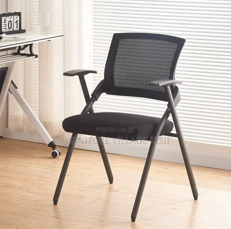 Office Chair; Black Mesh Foldable Training Chair.