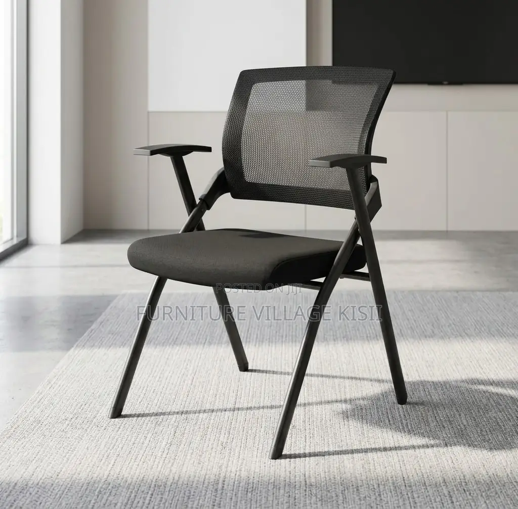 Office Chair; Black Mesh Foldable Training Chair.