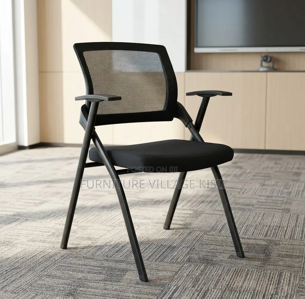 Office Chair; Black Mesh Foldable Training Chair.