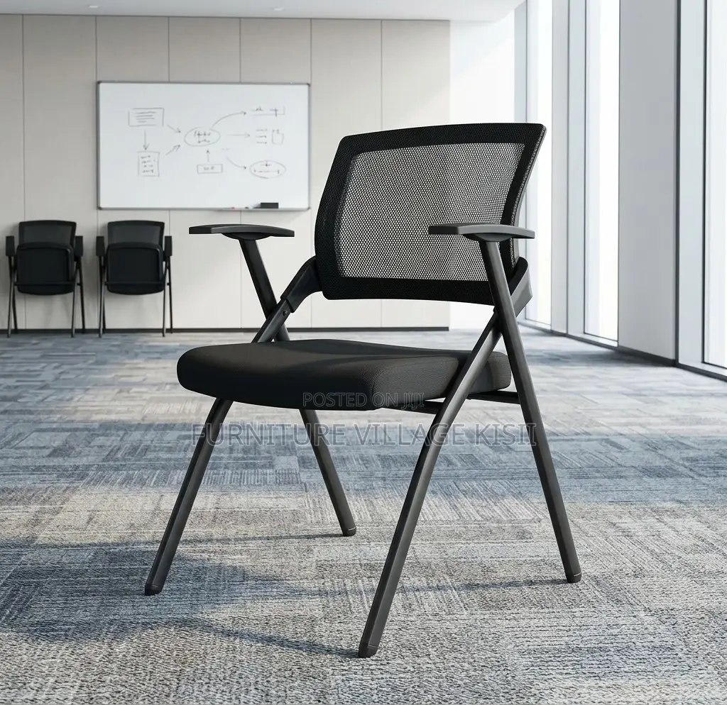 Office Chair; Black Mesh Foldable Training Chair.