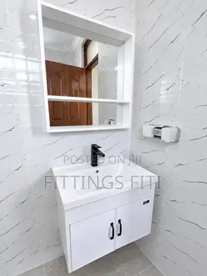 Modern White Bathroom Vanity Cabinet With Basin Mirror