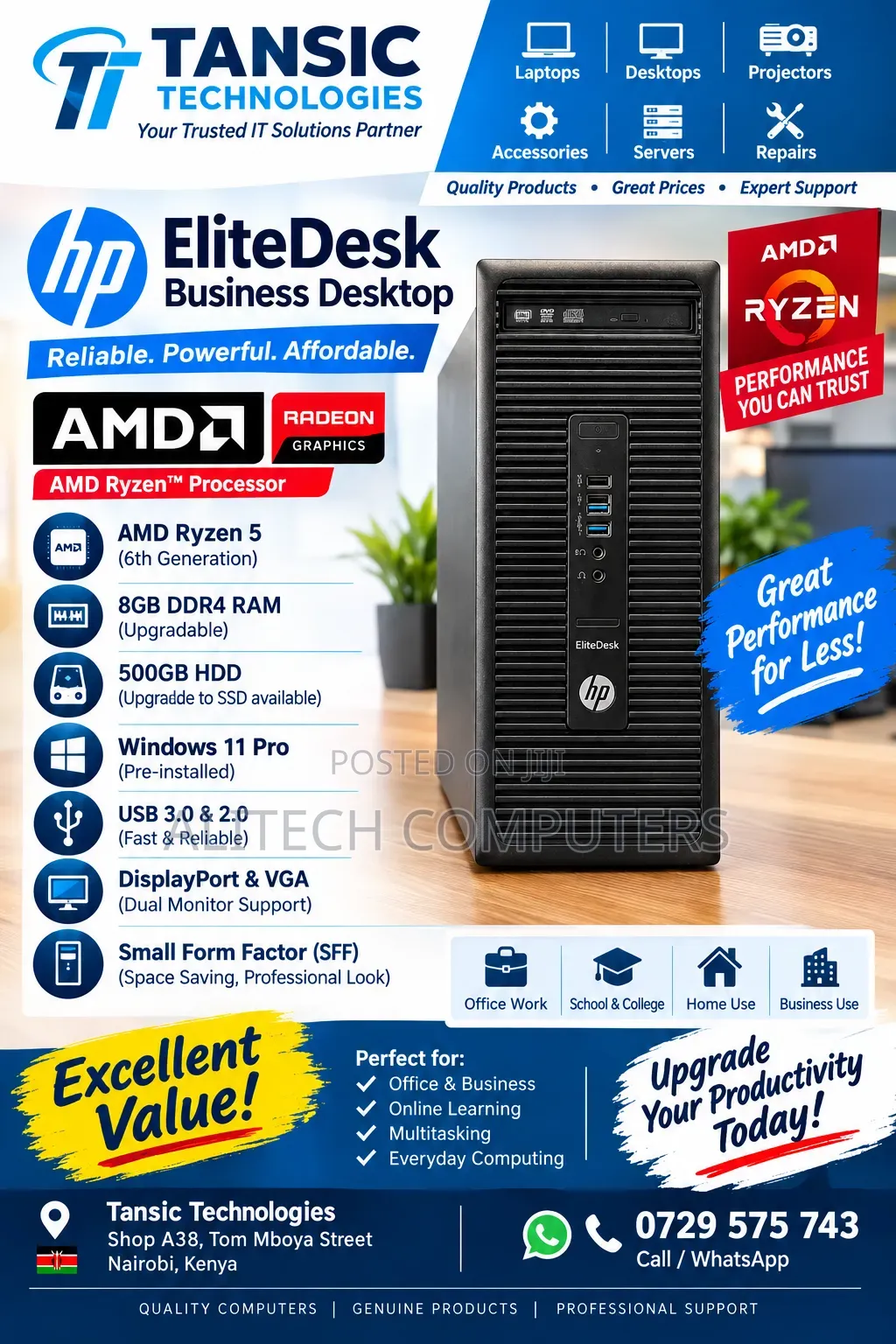 Desktop Computer HP EliteDesk 800 8GB AMD HDD 512GB