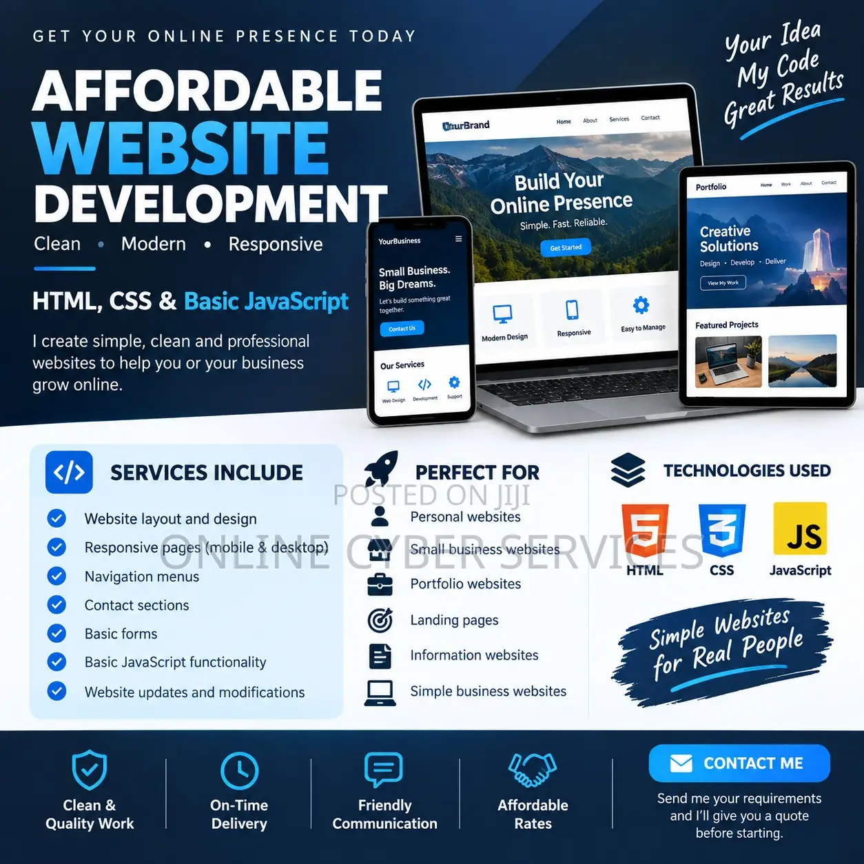 Affordable Website Development – HTML, CSS & Basic JavaScript