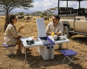 Portable Folding Camping Picnic Table Built-in 20L Cooler and Stools