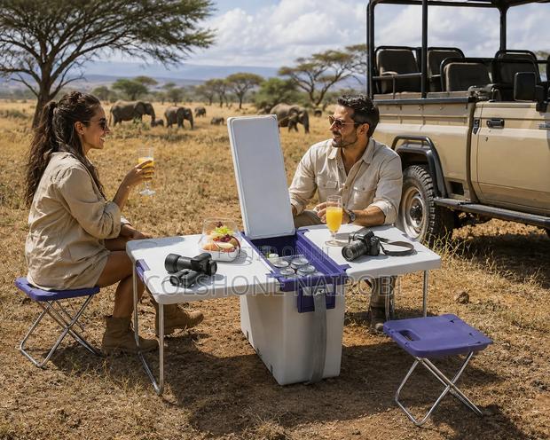 Portable Folding Camping Picnic Table Built-in 20L Cooler and Stools - main view