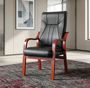 Guest Chair; Leather Mahogany Frame Mid Back Visitor's Chair