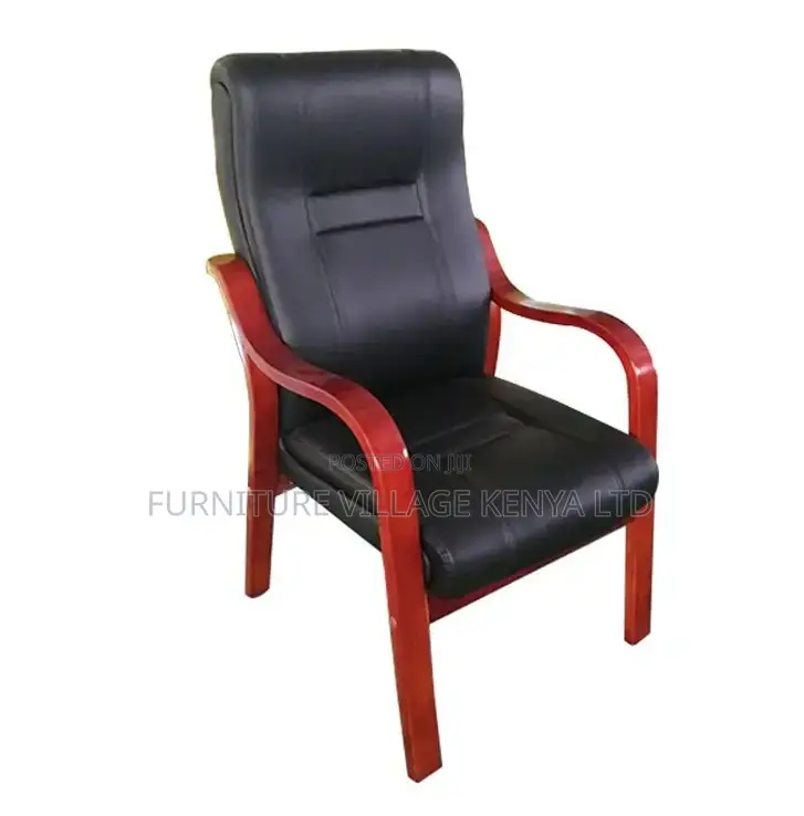 Guest Chair; Leather Mahogany Frame Mid Back Visitor's Chair