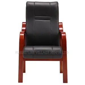Guest Chair; Leather Mahogany Frame Mid Back Visitor's Chair
