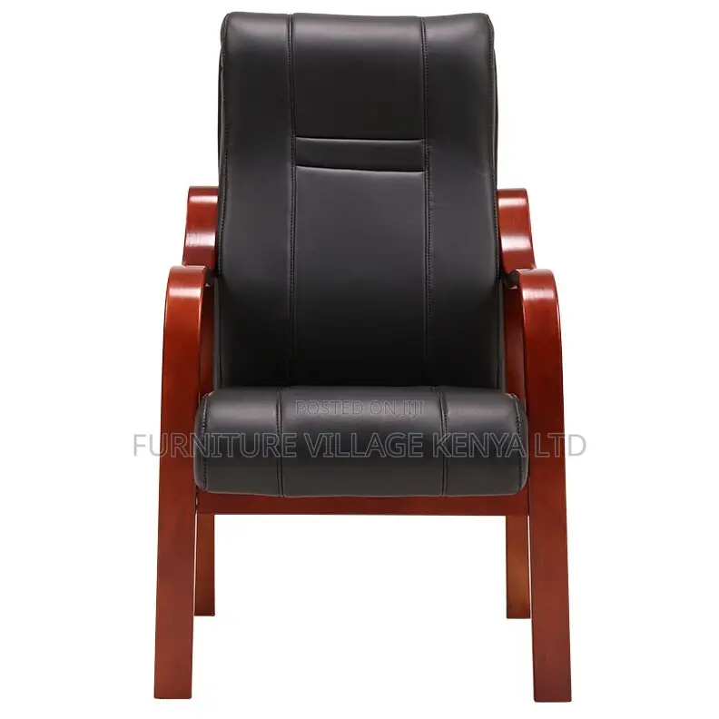 Guest Chair; Leather Mahogany Frame Mid Back Visitor's Chair