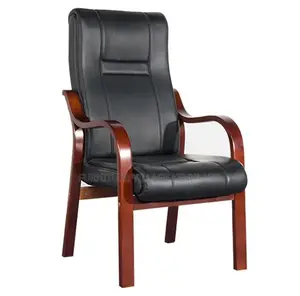 Guest Chair; Leather Mahogany Frame Mid Back Visitor's Chair