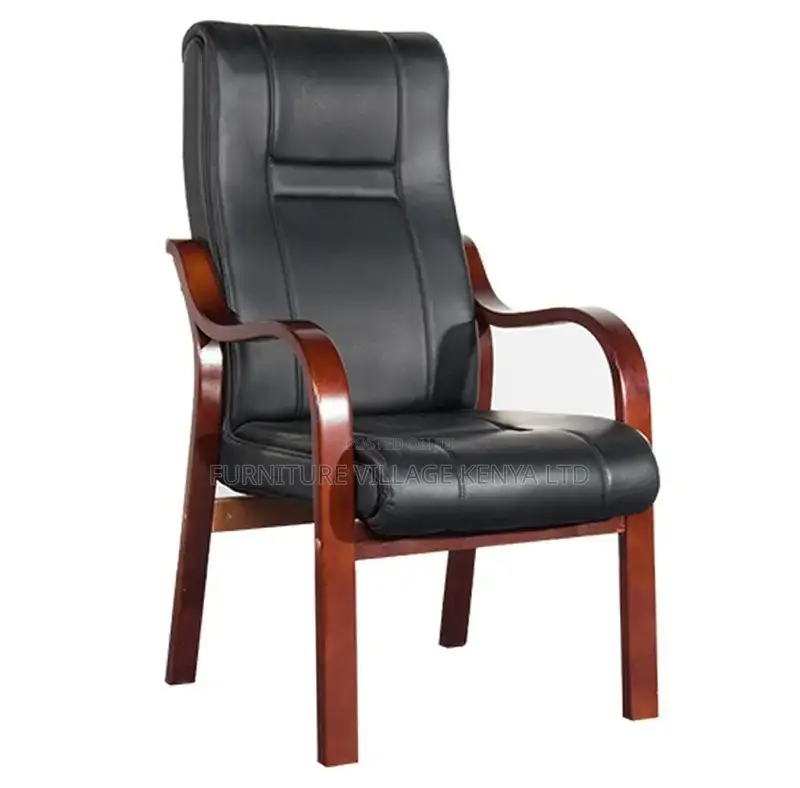 Guest Chair; Leather Mahogany Frame Mid Back Visitor's Chair