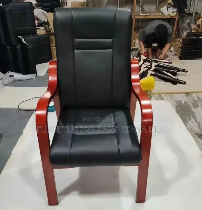 Guest Chair; Leather Mahogany Frame Mid Back Visitor's Chair