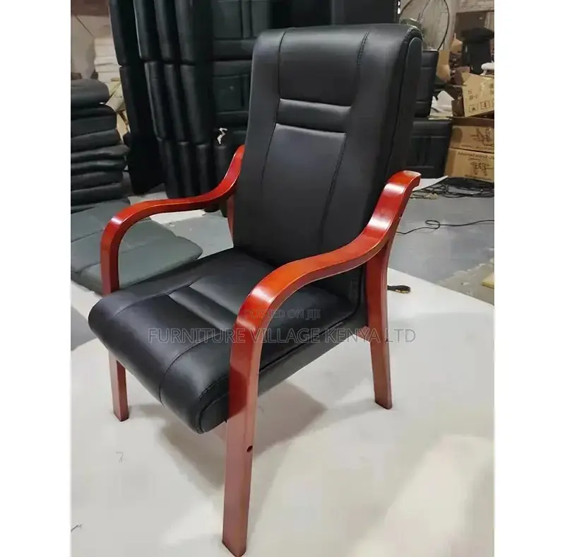 Guest Chair; Leather Mahogany Frame Mid Back Visitor's Chair