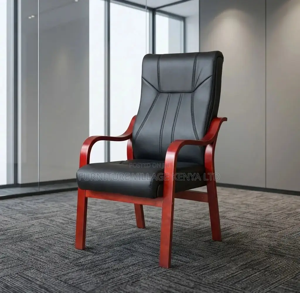 Guest Chair; Leather Mahogany Frame Mid Back Visitor's Chair