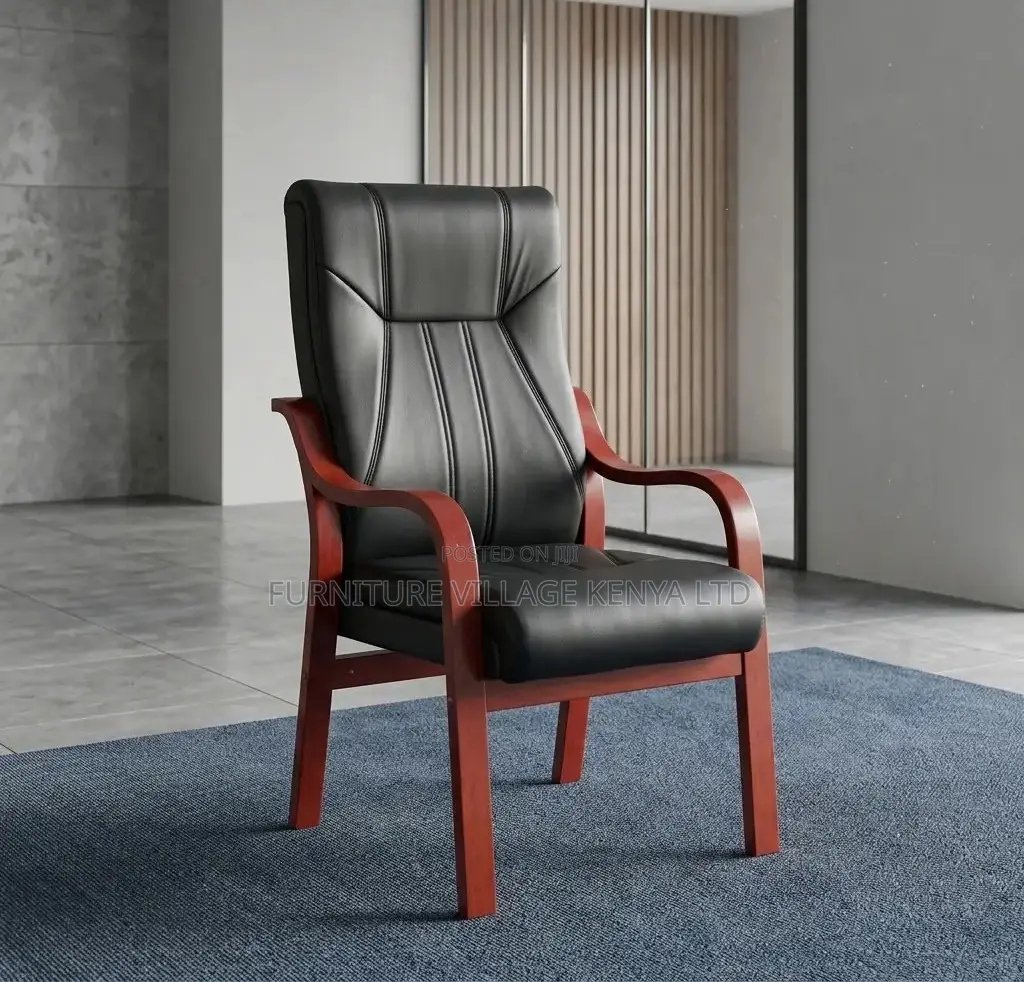 Guest Chair; Leather Mahogany Frame Mid Back Visitor's Chair