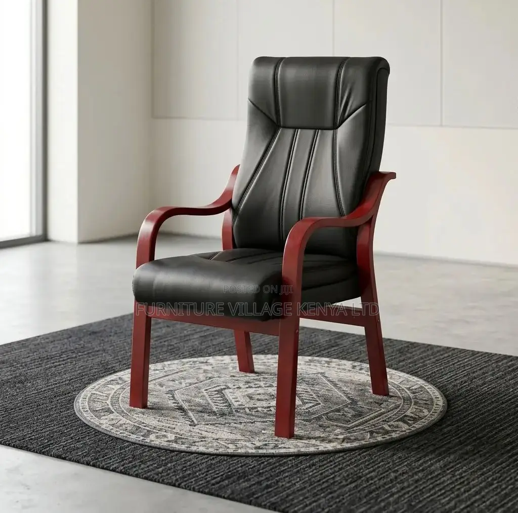 Guest Chair; Leather Mahogany Frame Mid Back Visitor's Chair