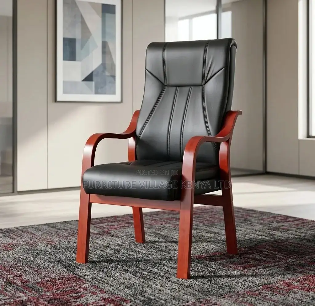 Guest Chair; Leather Mahogany Frame Mid Back Visitor's Chair