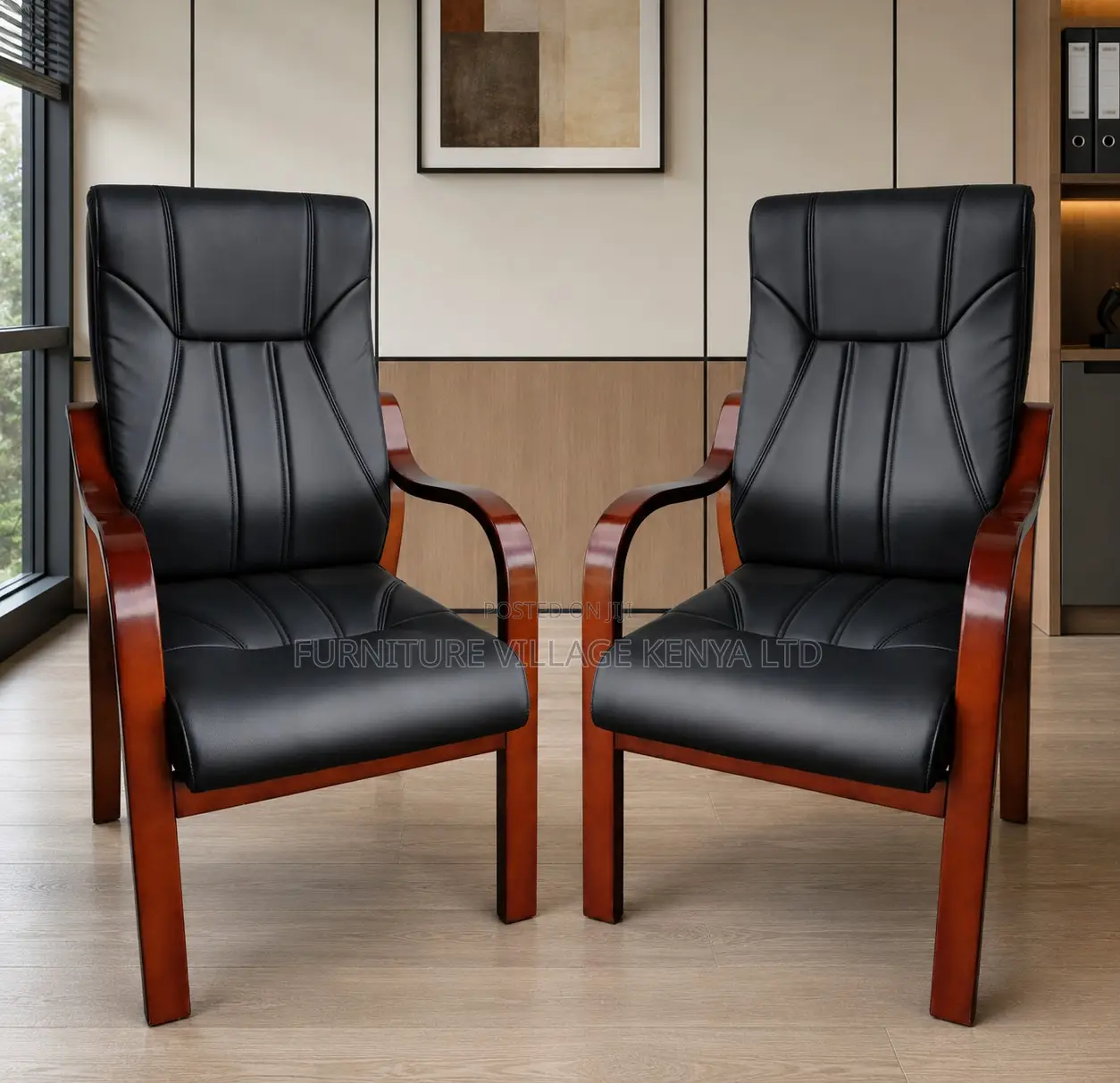 Guest Chair; Leather Mahogany Frame Mid Back Visitor's Chair