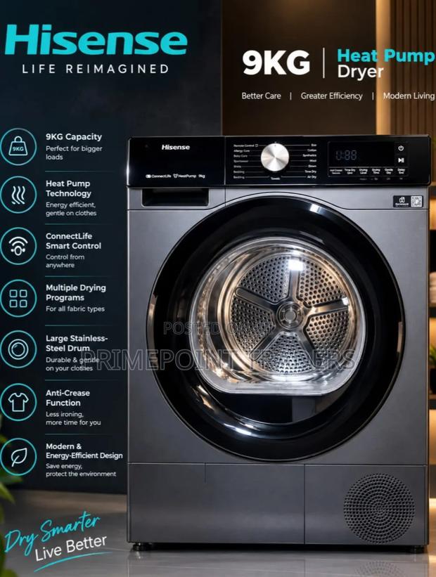 Hisense 9KG Front Loader Dryer With Heat Pump Modern Laundry Solution - thumbnail 2