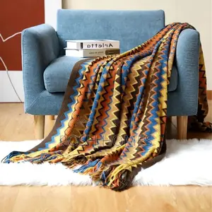 Bohemian Knitted Throw Blanket With Tassel*