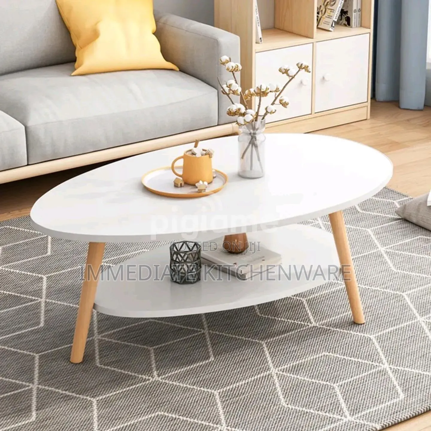 2-Tier White Oval Coffee Table