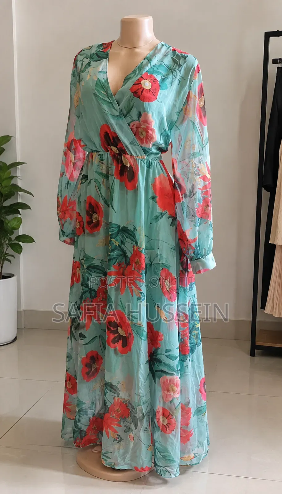The Lori Dress - Turquoise Coral Floral Long Sleeve Wrap Maxi Dress