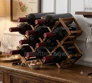 Wine Rack ​Expandable Rustic Wood 10-Bottle Wine Rack Display Stand