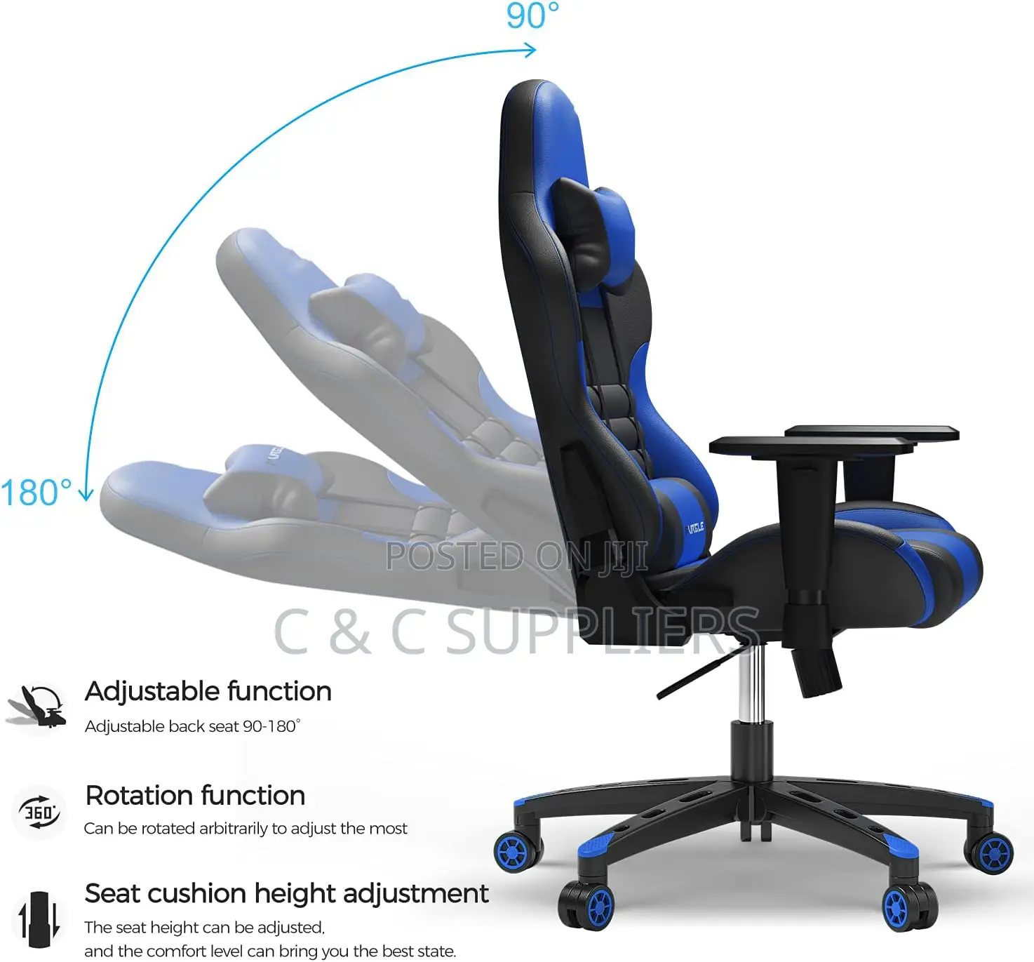 Blue Leather Ergonomic Gamer Chair