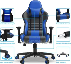Blue Leather Ergonomic Gamer Chair