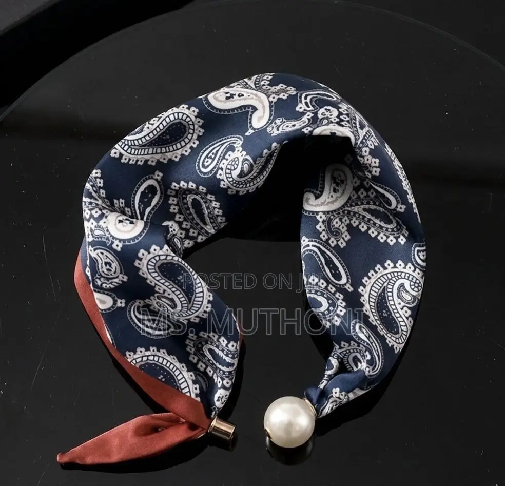Satin Neck Scarf With a Pearl Magnetic Clasp