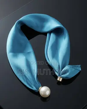 Satin Neck Scarf With a Pearl Magnetic Clasp