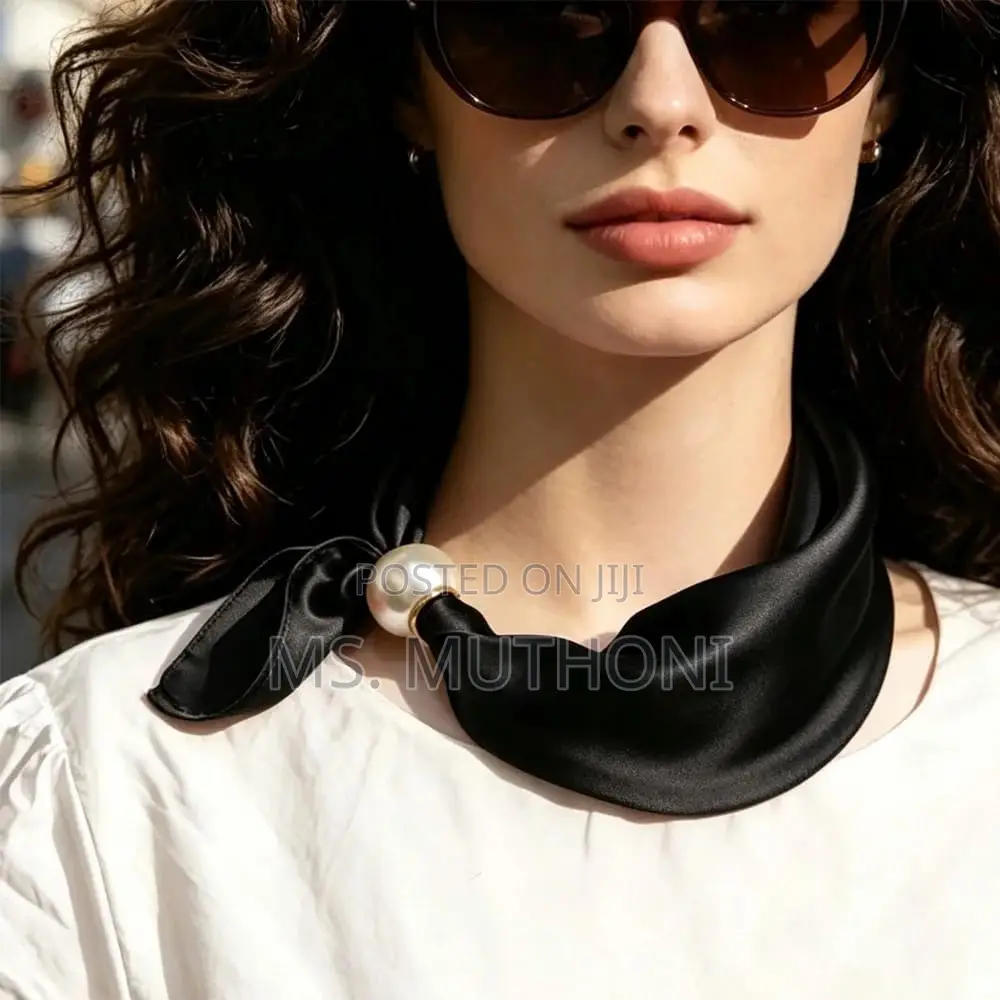 Satin Neck Scarf With a Pearl Magnetic Clasp