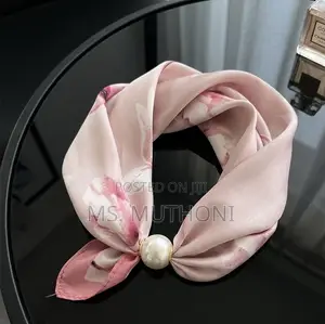 Satin Neck Scarf With a Pearl Magnetic Clasp
