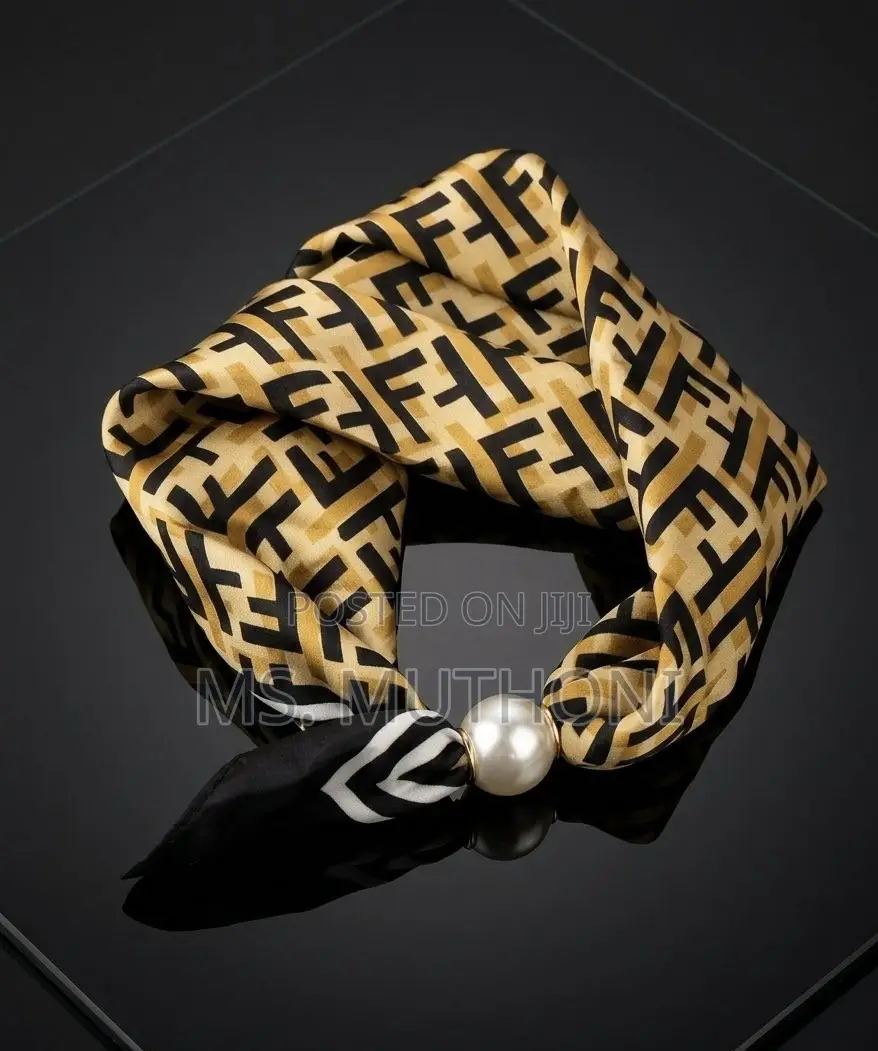 Satin Neck Scarf With a Pearl Magnetic Clasp