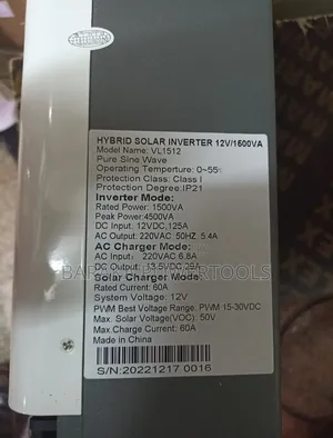 VL1512 Hybrid Solar Inverter, a 12V / 1500VA Pure Sine Wave Inverter.
