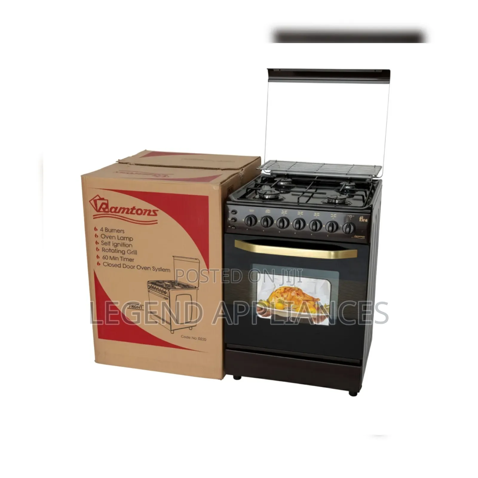 Ramtons - 4 Gas Burners+ Auto Ignition Cooker - Dark Red (1YR WRTY)