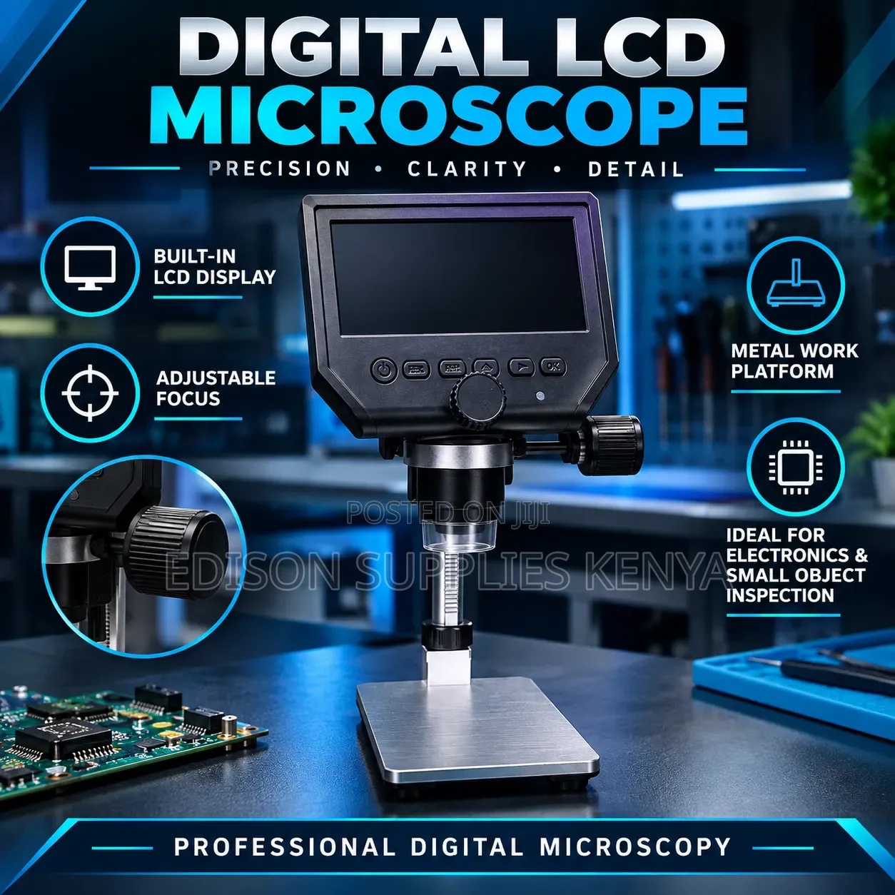 Digital LCD Microscope 8 LED Portable Magnifier Video Capture
