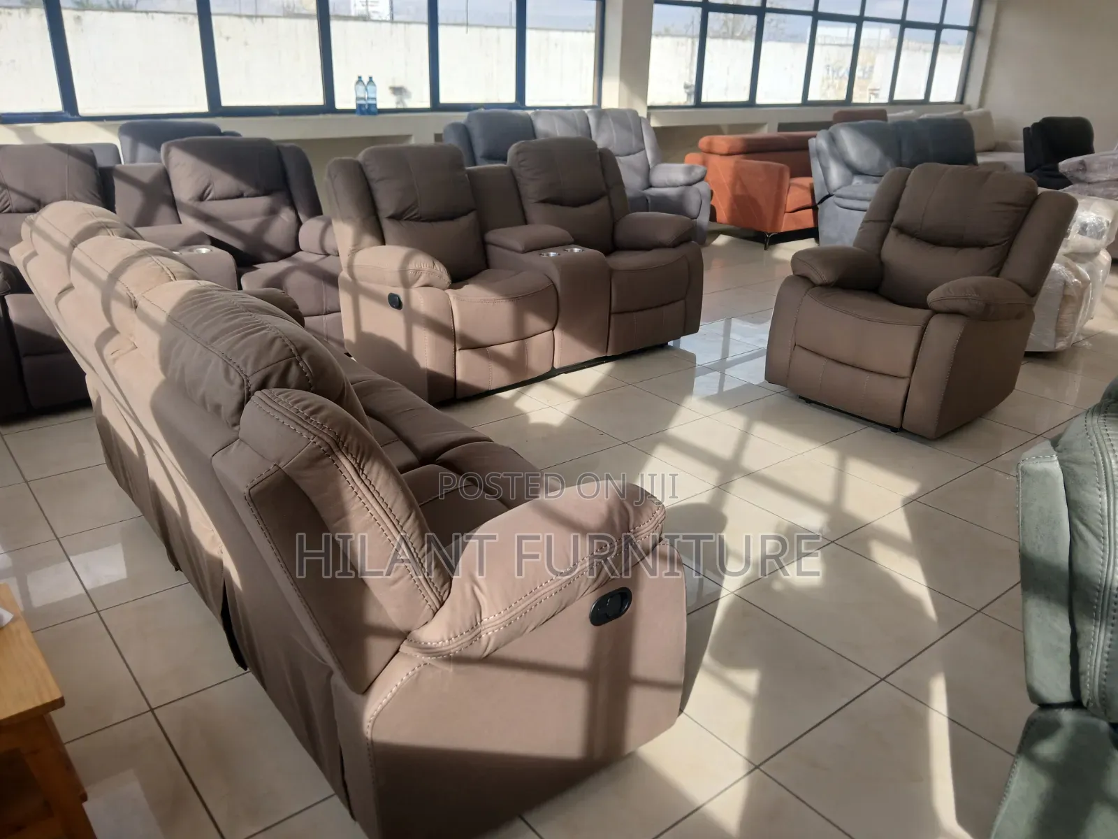 Soft Fabric Brown 6 Seater Recliner Sofa