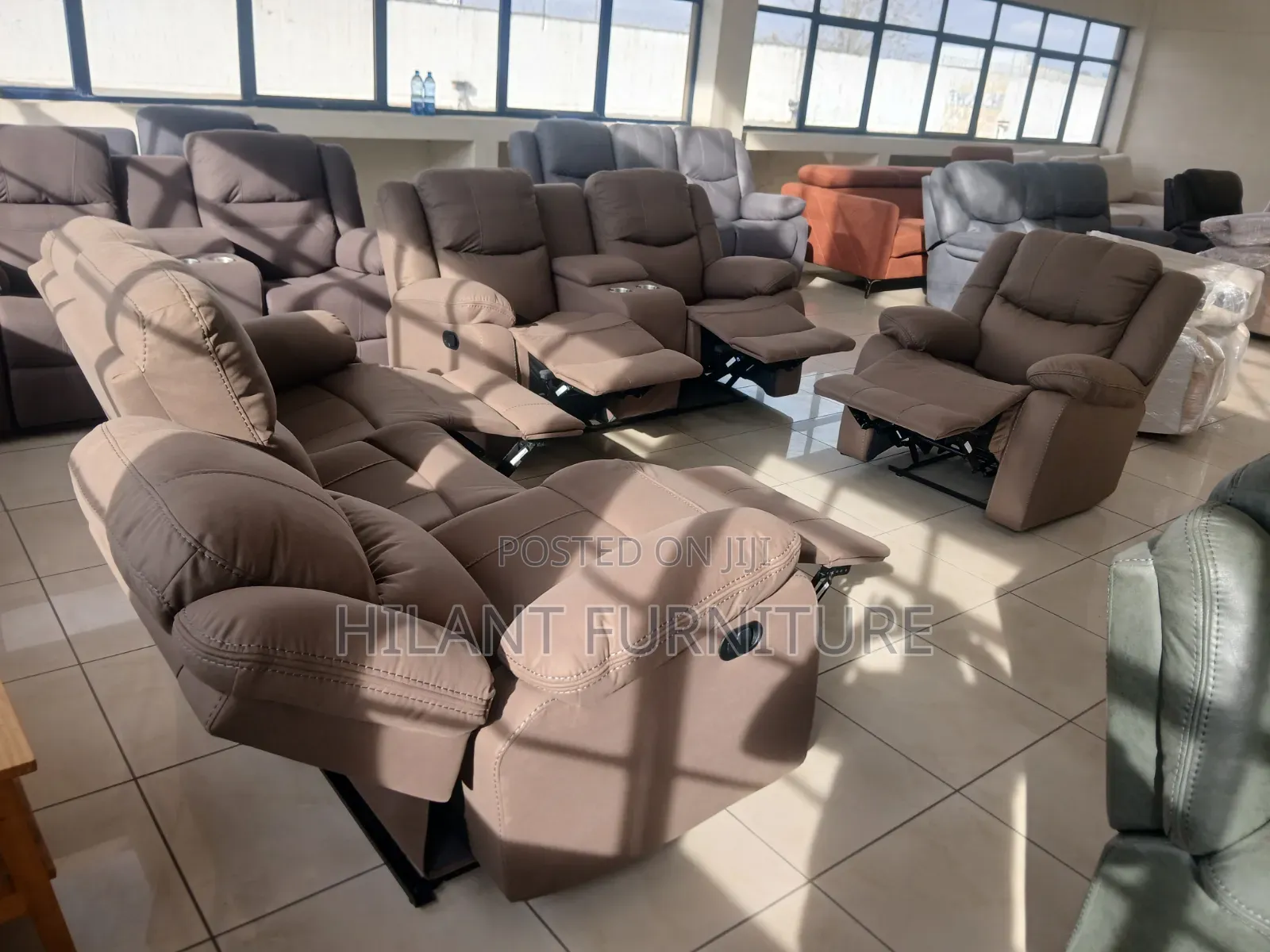 Soft Fabric Brown 6 Seater Recliner Sofa