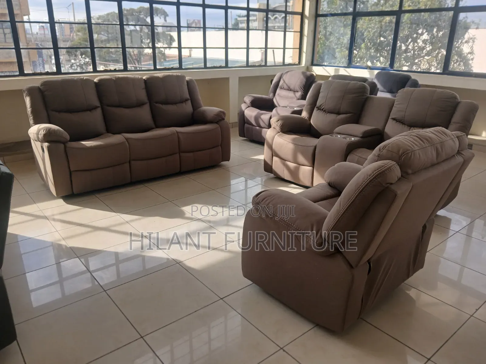 Soft Fabric Brown 6 Seater Recliner Sofa