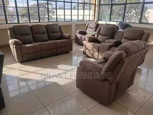 Soft Fabric Brown 6 Seater Recliner Sofa