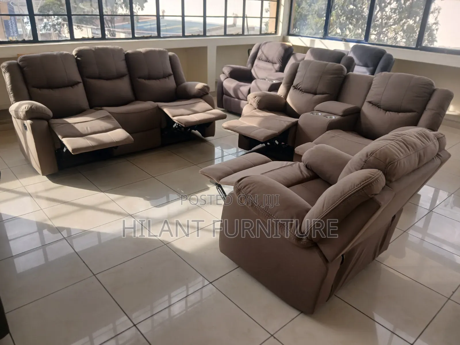 Soft Fabric Brown 6 Seater Recliner Sofa
