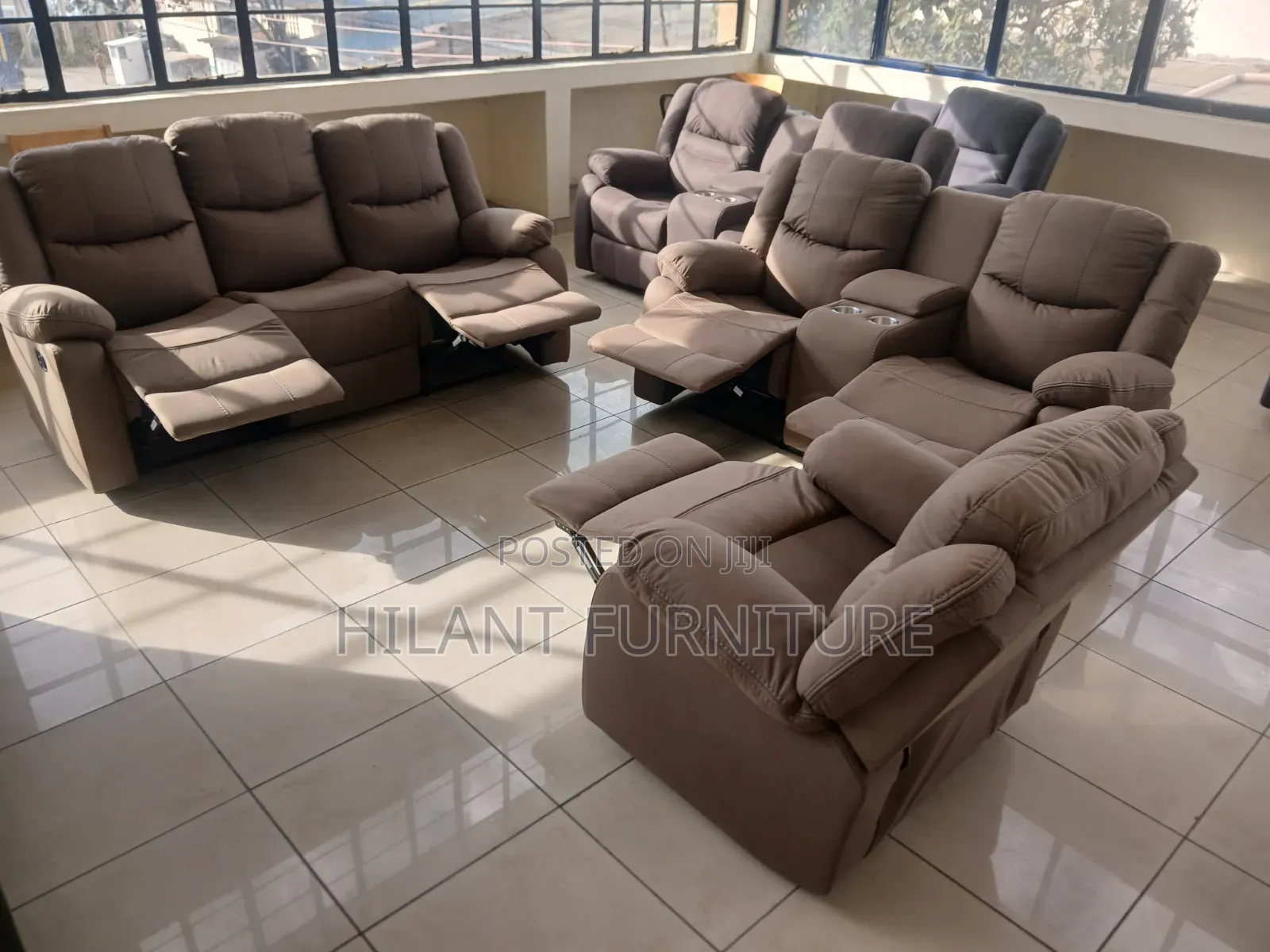 Soft Fabric Brown 6 Seater Recliner Sofa