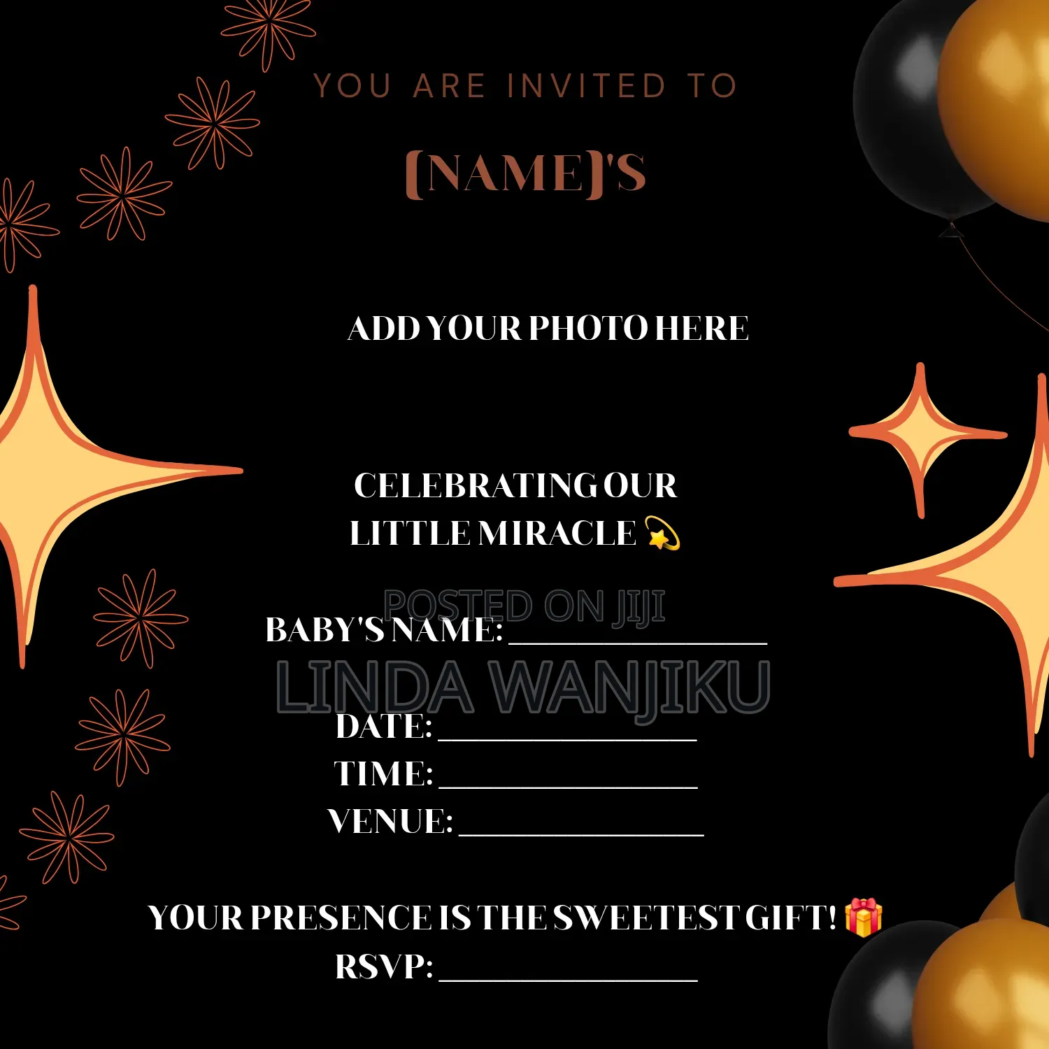 Elegant Invites — Birthday, Baby Shower Graduation